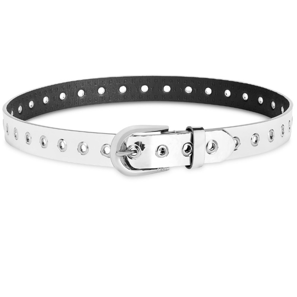 NWT DKNY Silver Metallic Grommet Belt Logo Buckle Size L